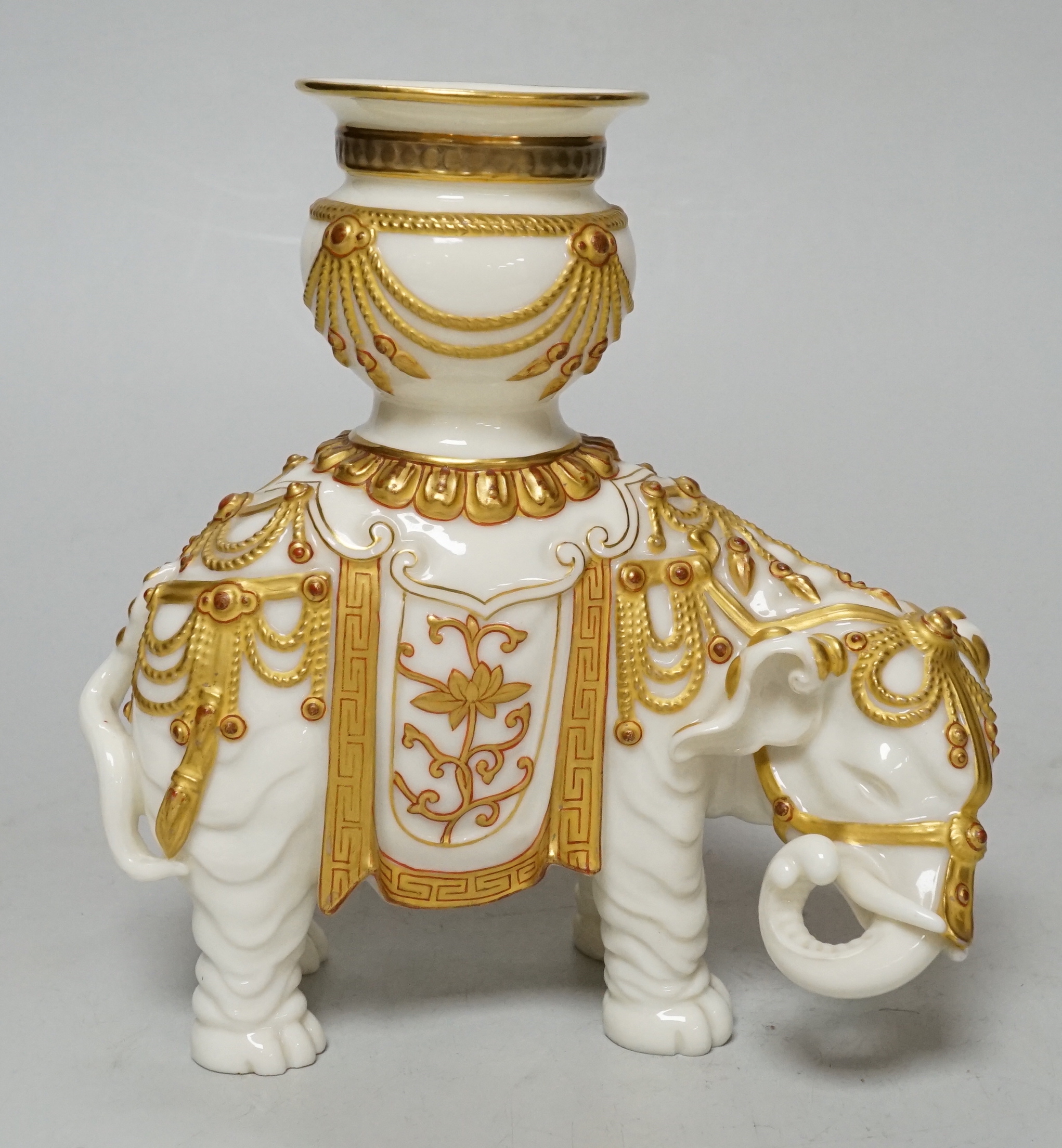 A Royal Worcester elephant and howdah candlestick, c1882, 16cm